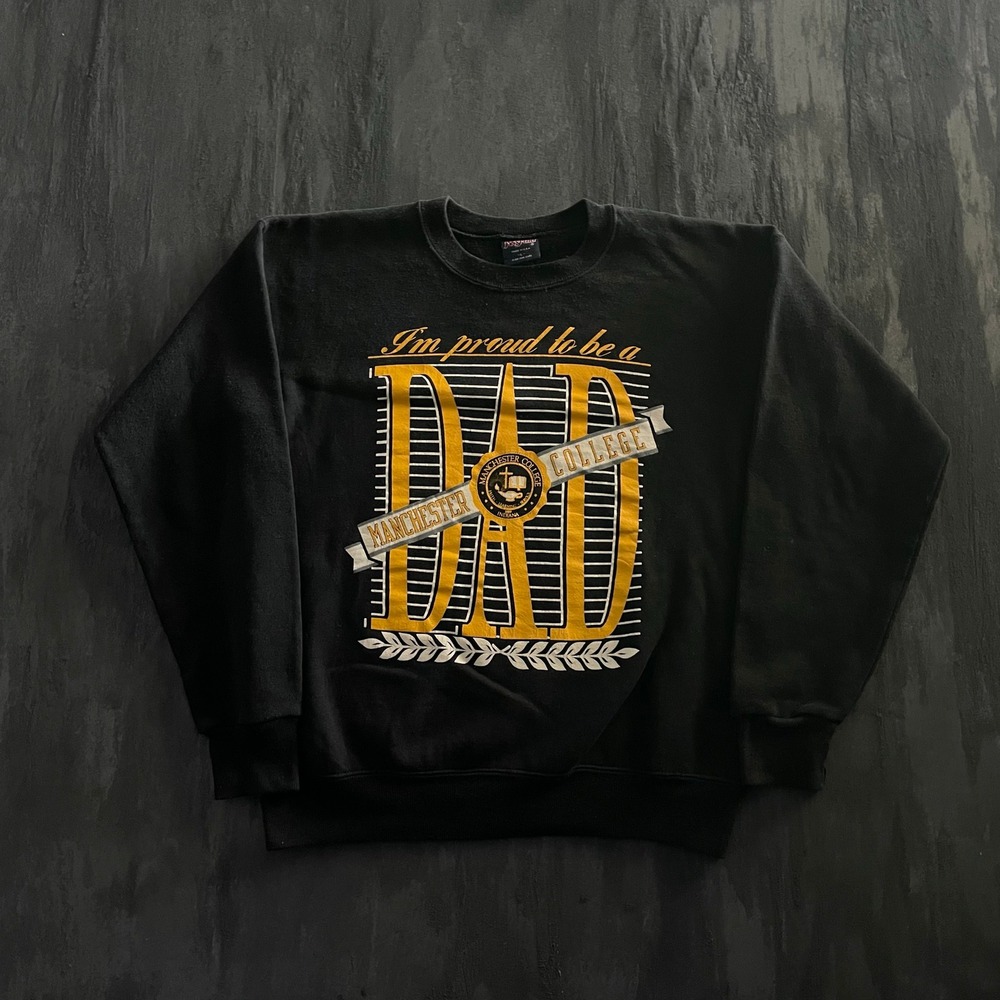 Vintage Manchester College Dad Sweatshirt Mens Large Black 90s JanSport